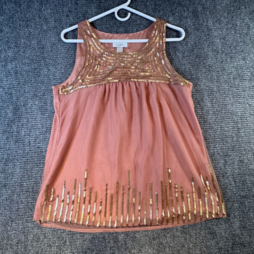 Ann Taylor Loft Mauve Pink Gold Sequin Sleeveless Blouse‎ Top Medium 251819
